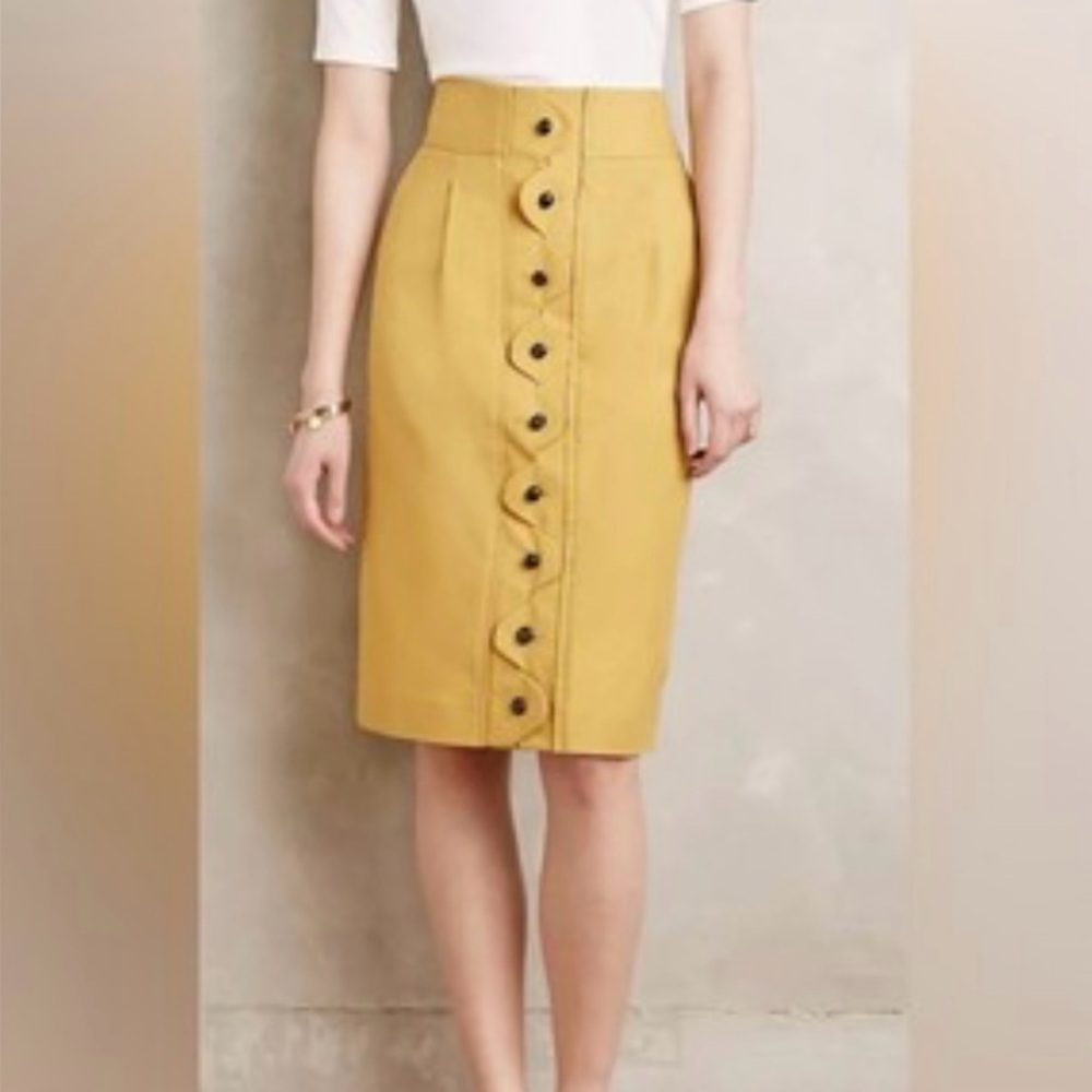 Chic Mauve for Anthropology Mustard Button-Down Pencil Skirt. Size 4 - Picture 6 of 6